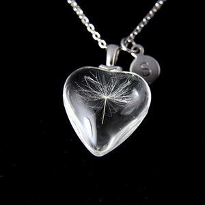 Best Christmas Gift, Dandelion Charm Necklace, Wish Gift, One Seed Dandelion Heart Charm, Pressed Flowers Jewelry, Gardening Gift, N1005