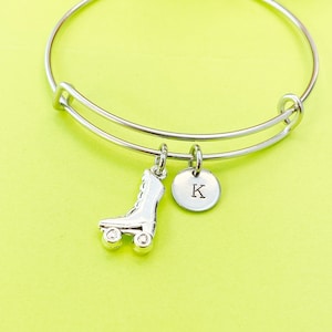 Silver Skate Charm Bracelet, Personalized Customized Monogram Jewelry, N4959A