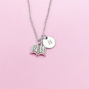 Silver Open Book Charm Necklace, AN916