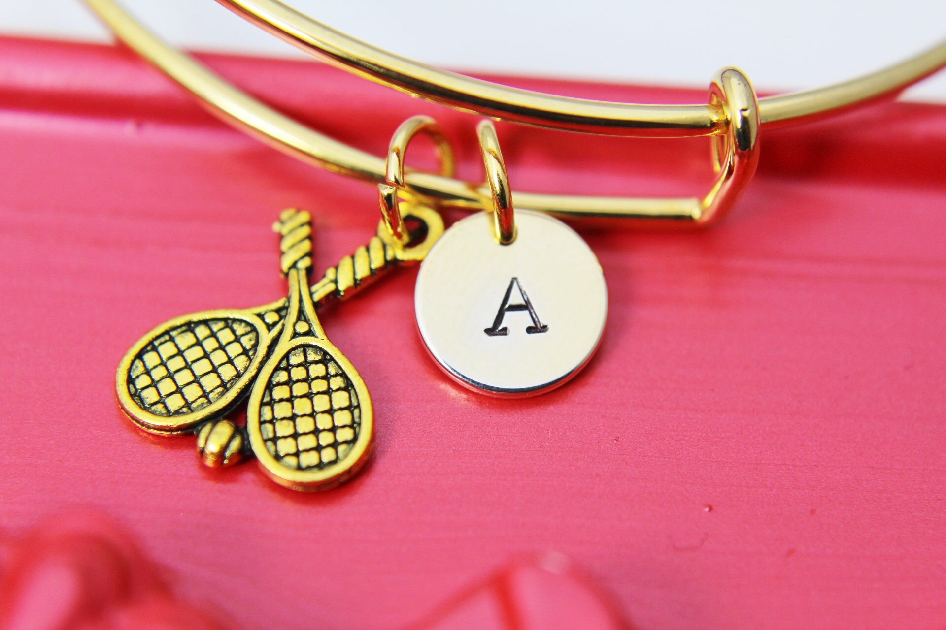 Gold Tennis Racquet Charm Bracelet Tennis Racquet Charm Etsy