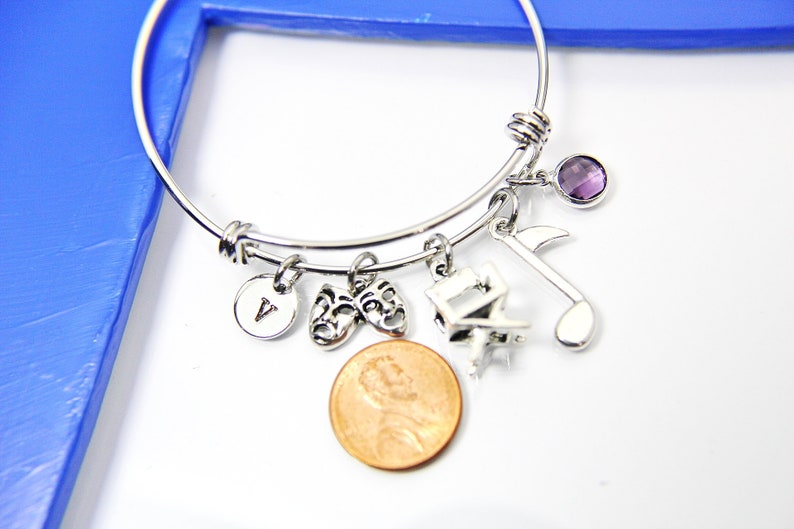Music Theater Drama Director Gift Bracelet Actor Theater Arts Gifts Personalized Gift Birthstone Comedy Tragedy Mask Charm N2874