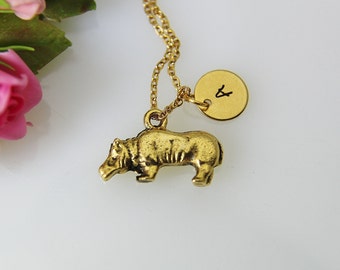 Hippopotamus Necklace, Gold Hippopotamus Charm, Hippo Charm Necklace, Animal Charm, Zoo Charm, Zookeeper Gift, Christmas Gift, N418