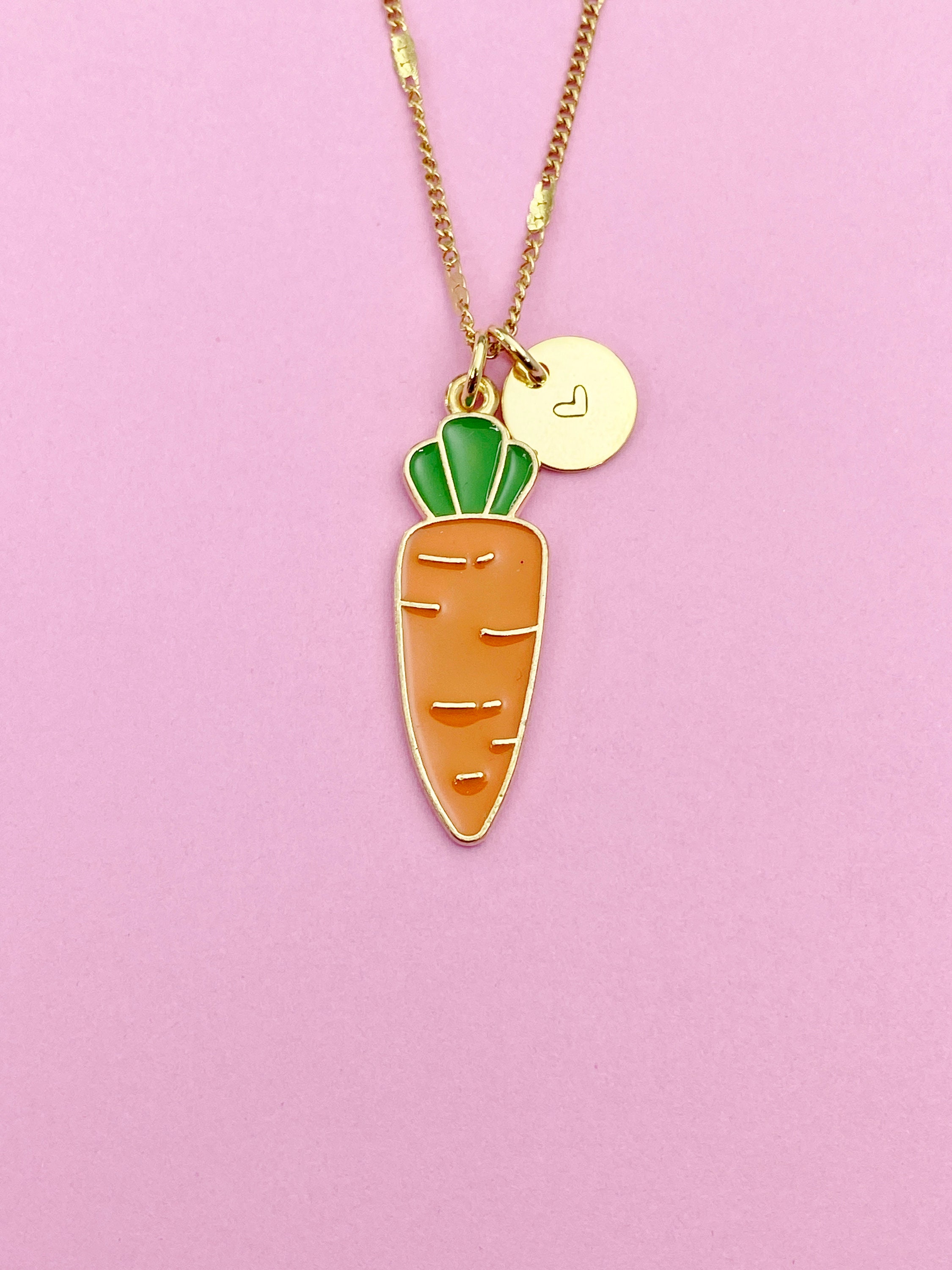 Gold Carrot Necklace, Initial Charm, Vegan Gift, N3575 - Etsy