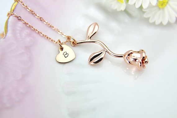Gardeners Necklace Perfect For Mothers Day 14K Gold Plated Rose Flower Pendant Necklace Rose Gold Plated Beauty and the Beast Rose Jewelry Birthday and Christmas Romantic Rose Gift For Women