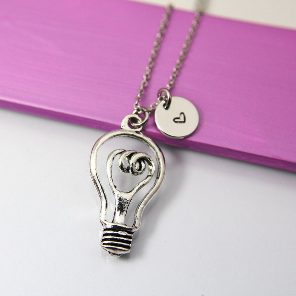Silver Light Bulb Charm Necklace, N1750