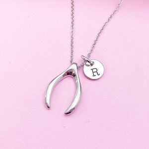 Silver or Gold Wishbone Charm Necklace Luck Gift Ideas Personalized Customized Monogram Made to Order Jewelry, N574