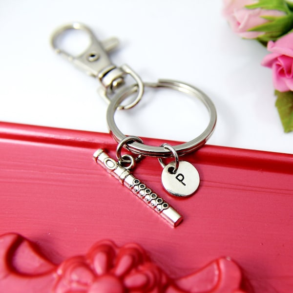 Flute Keychain, Silver Flute Charm, Music Charm, Matching Band Gifts, Personalized Gift, N1293