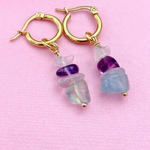Gold Fluorite Earrings, Natural Gemstone Jewelry, N3975 image 3