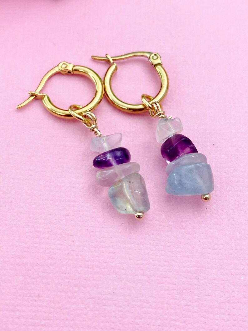 Gold Fluorite Earrings, Natural Gemstone Jewelry, N3975 image 3