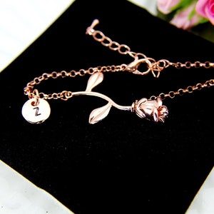 Rose Gold Rose Charm Bracelet, June Birthday Jewelry Gift image 3