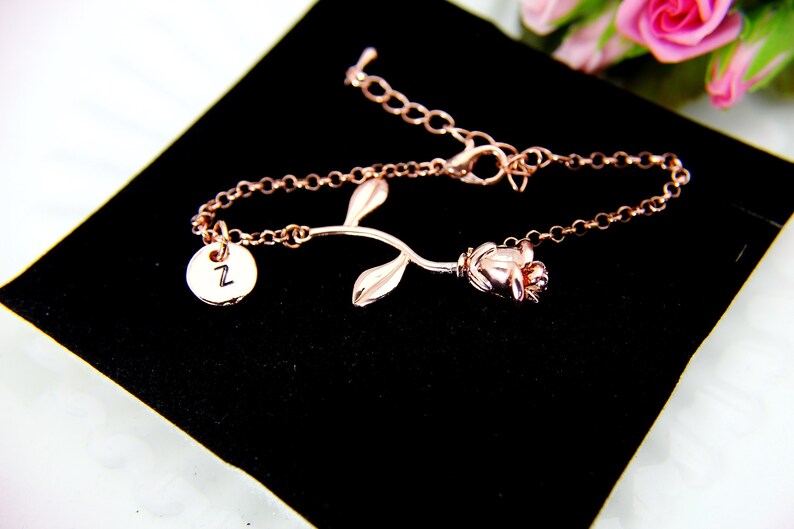 Rose Gold Rose Charm Bracelet, June Birthday Jewelry Gift image 3