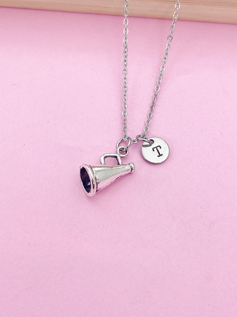 Cheerleader Megaphone Charm Necklace, Initial Pendant bild 1
