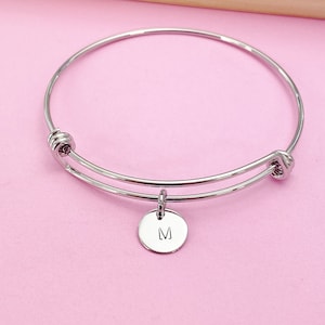 Initial Bracelet Initial Bangle Initial Charm Stainless Steel Initial Charm Bangle Personalized Bracelet Expandable Bangle Initial Charm