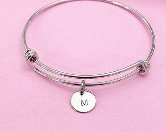 Initial Bracelet Initial Bangle Initial Charm Stainless Steel Initial Charm Bangle Personalized Bracelet Expandable Bangle Initial Charm