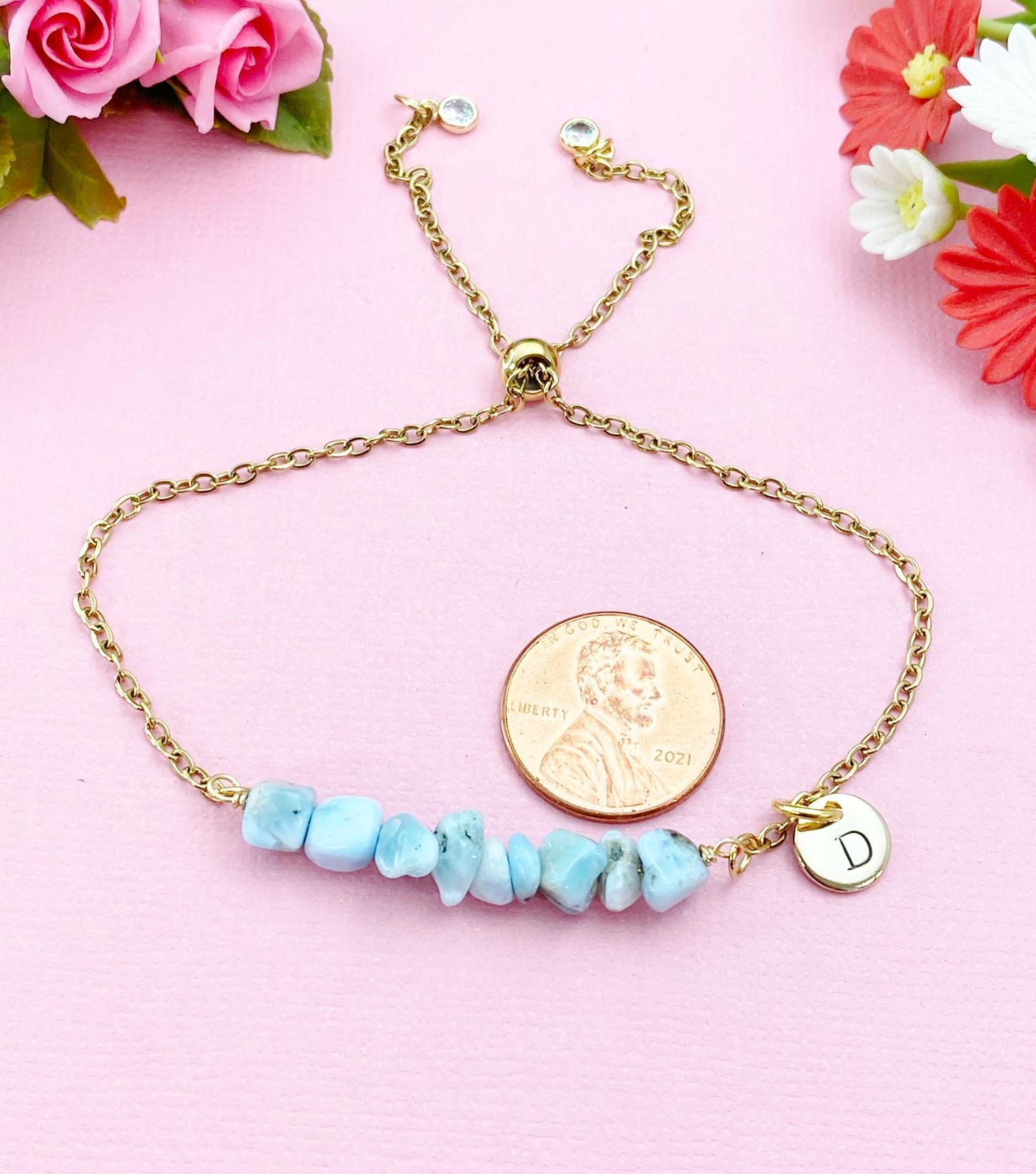 Larimar Bracelet in Silver or Gold, Natural Larimar Gemstone