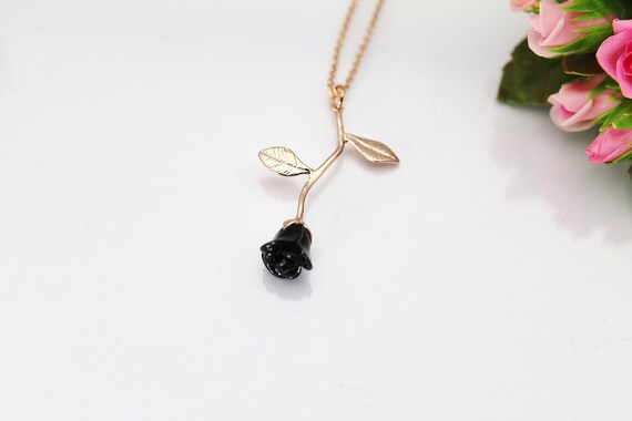 Black Rose Necklace June Birth Month 