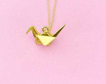 Gold Bird Necklace, Paper Crane Necklace, N1470A