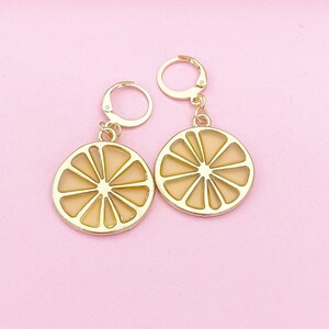 Gold Lemon Charm Earrings, Yellow Lemon Slice Earrings, Orange Slice Charm Earrings, Fruit Jewelry, AN3200