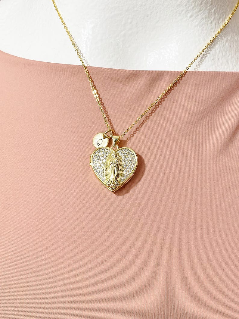 Gold Virgin Mary Lady of Guadalupe Cubic Zirconia Locket Necklace ...