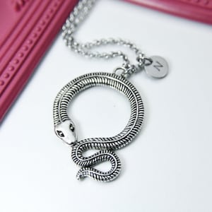 Silver Snake Serpent Necklace, Snake Serpent Jewelry, Personalized Custom Monogram, N2591