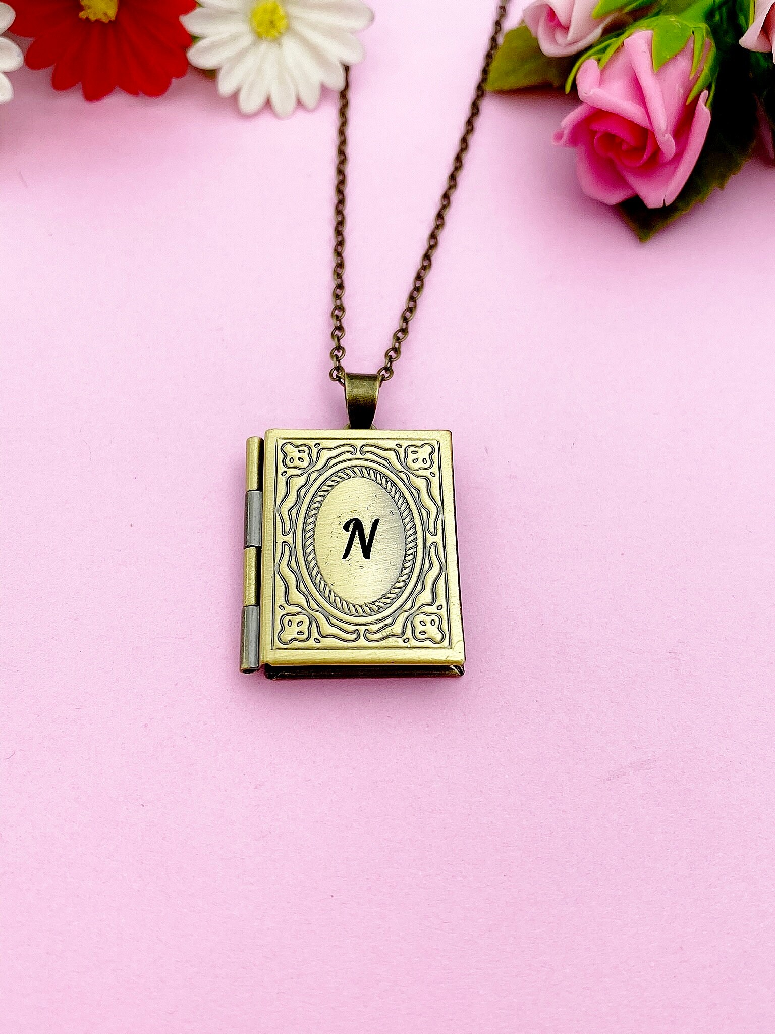 Miniature Book Locket Necklace, Personalized Customized Monogram Made ...
