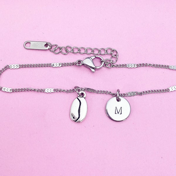 Silver Coffee Bean Charm Bracelet Coffee Lover Birthday Mother's Day Gifts Ideas Personalized Customized Made to Order, AN50