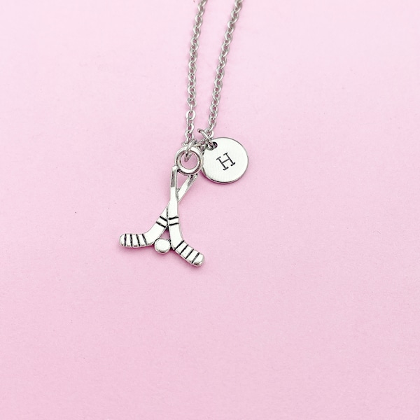 Silver Hockey Stick Charm Necklace, N156