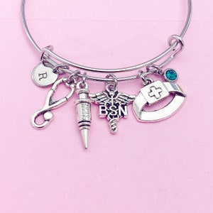 Bachelor of Science Nursing Charm Bracelet, BSN Caduceus Charm, N2861