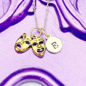 Comedy Necklace, Tragedy Necklace, Gold Theater Necklace, Drama Necklace, Drama Comedy Charm, Drama Club Gift, N4893