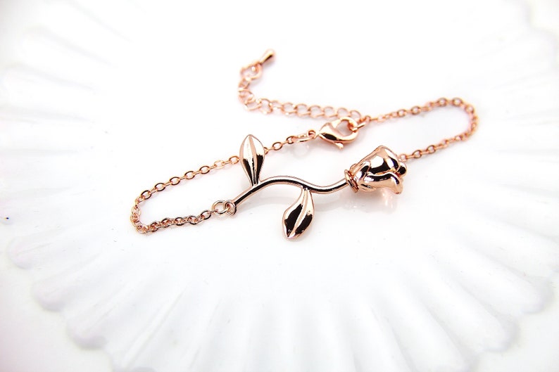 Girlfriend Gift Mother/'s Day Gift Rose Flower Charm Rose Gold Rose Charm Rose Gold Rose Bracelet B46 Garden Gifts Rose Bracelet