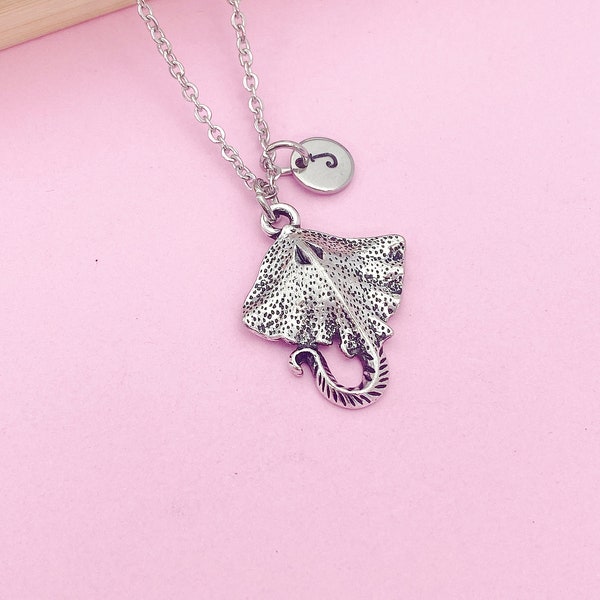 Silver Stingray Manta Ray Necklace Shark Ocean Birthday Mother's Day Gifts Ideas Personalized Customized Made to Order, AN5461