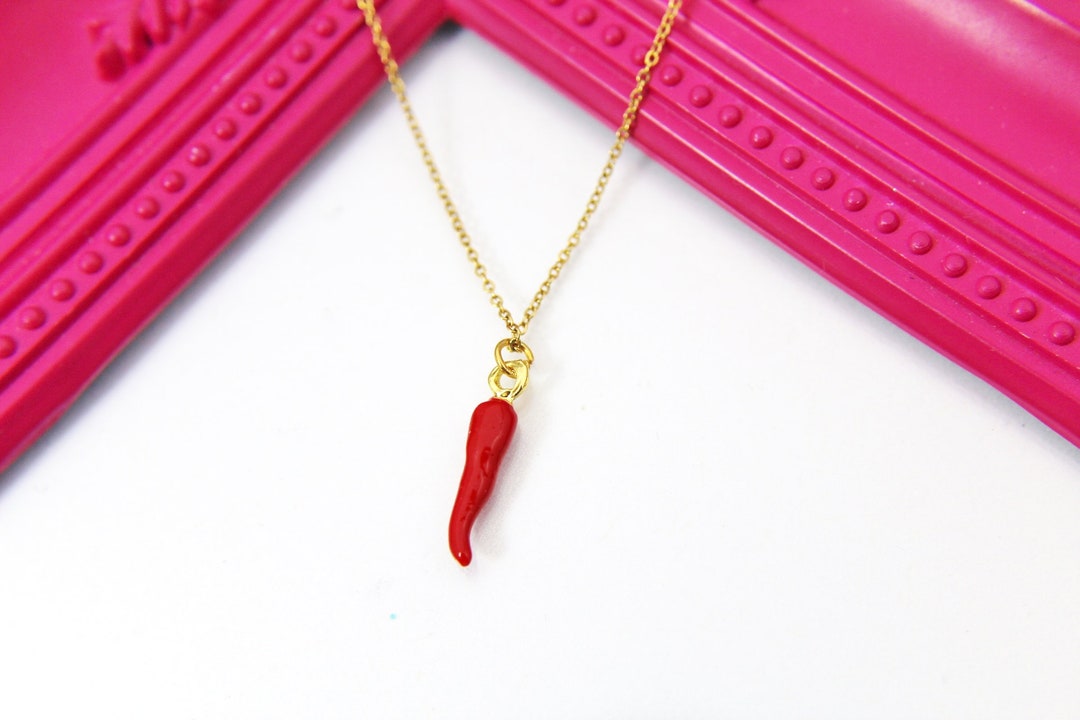 Gold Red Hot Chili Pepper Charm Necklace N1697B Etsy