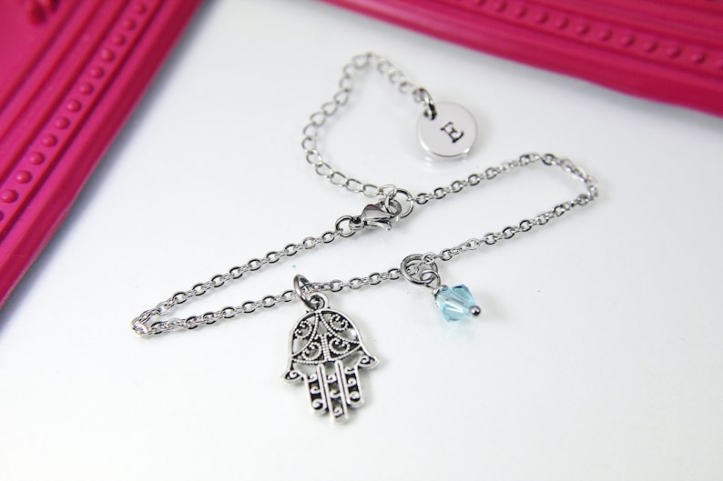 Kabbalah Bracelet Personalized Bracelet Hamsa Bracelet N1106 Silver Hamsa Charm Bracelet Hamsa Hand Charm Initial Bracelet