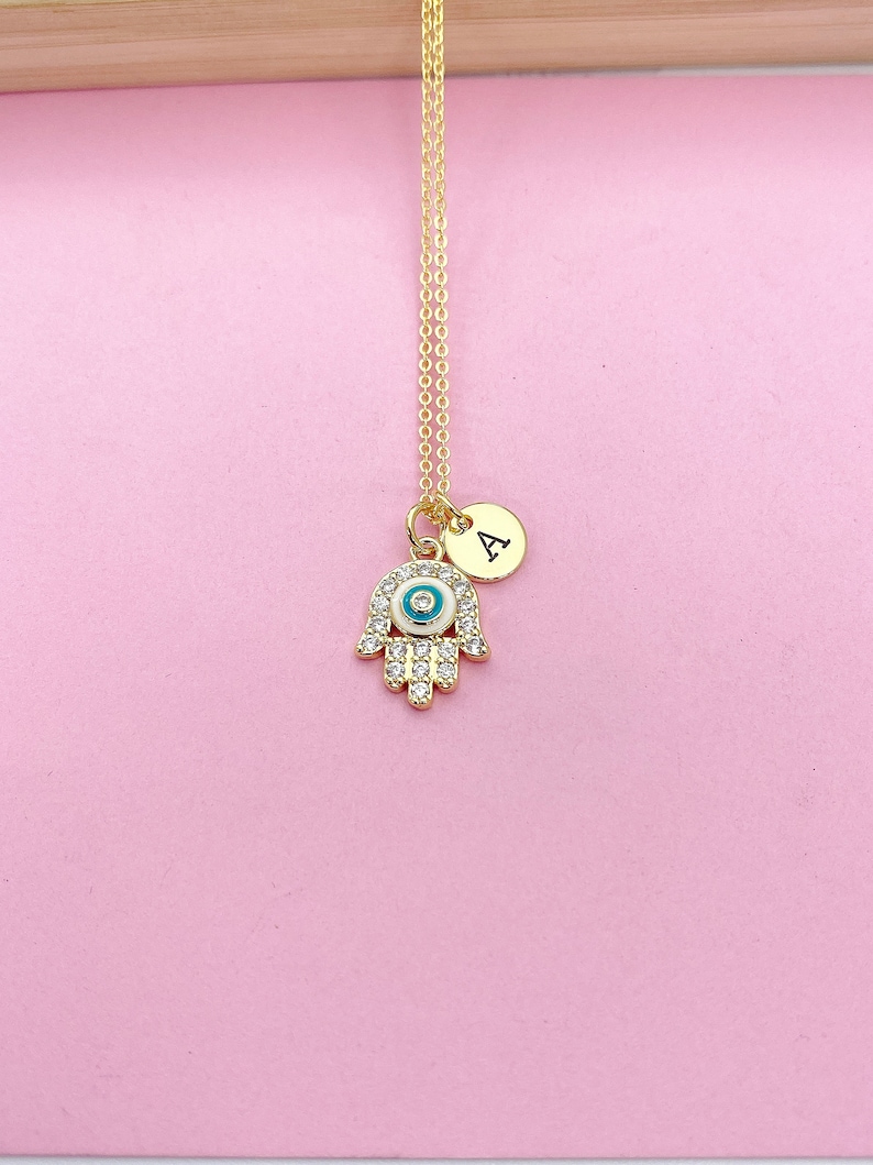 Gold Hamsa Evil Eye Necklace, Hamsa Evil Eye Charm, Kabbalah Gift, Luck Gift, Protective Gift, Personalized Gift, Valentine Gift N562 image 4