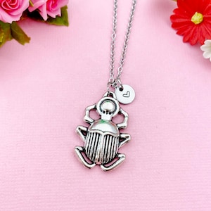 Scarab Charm Silver Necklace, Egypt Beetle Charm, Insect Bug Charm, N6100
