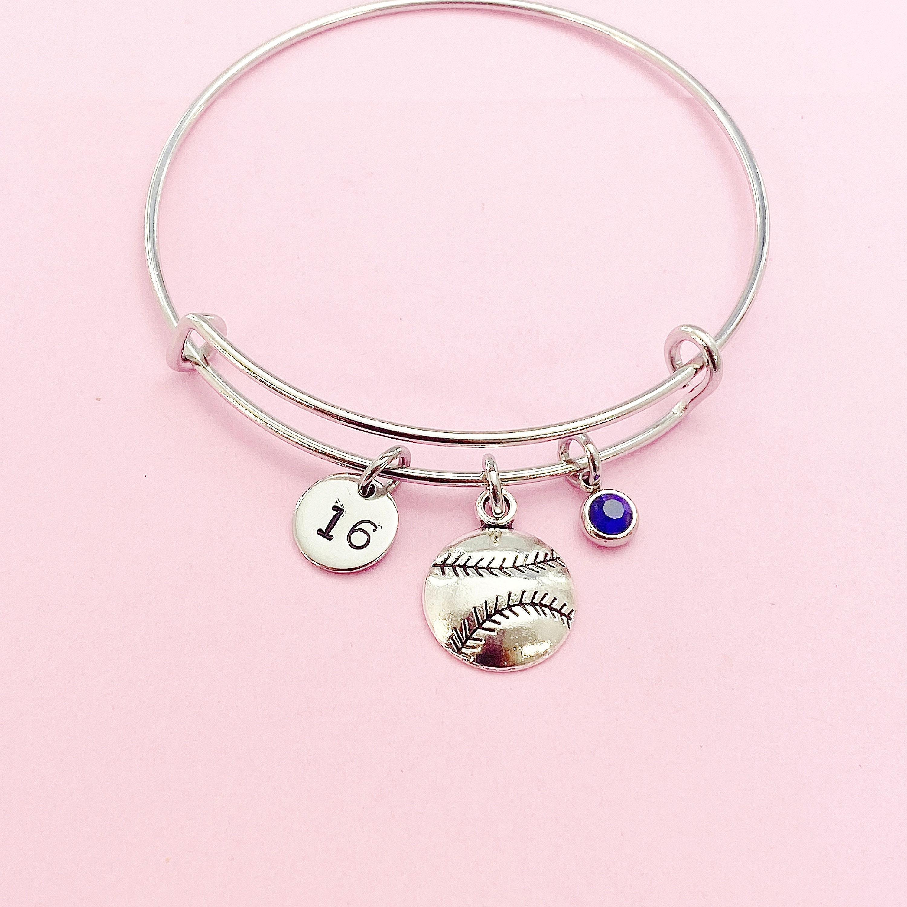 Softball Bracelet, Silver Softball Charm, Baseball Bracelet, AN571