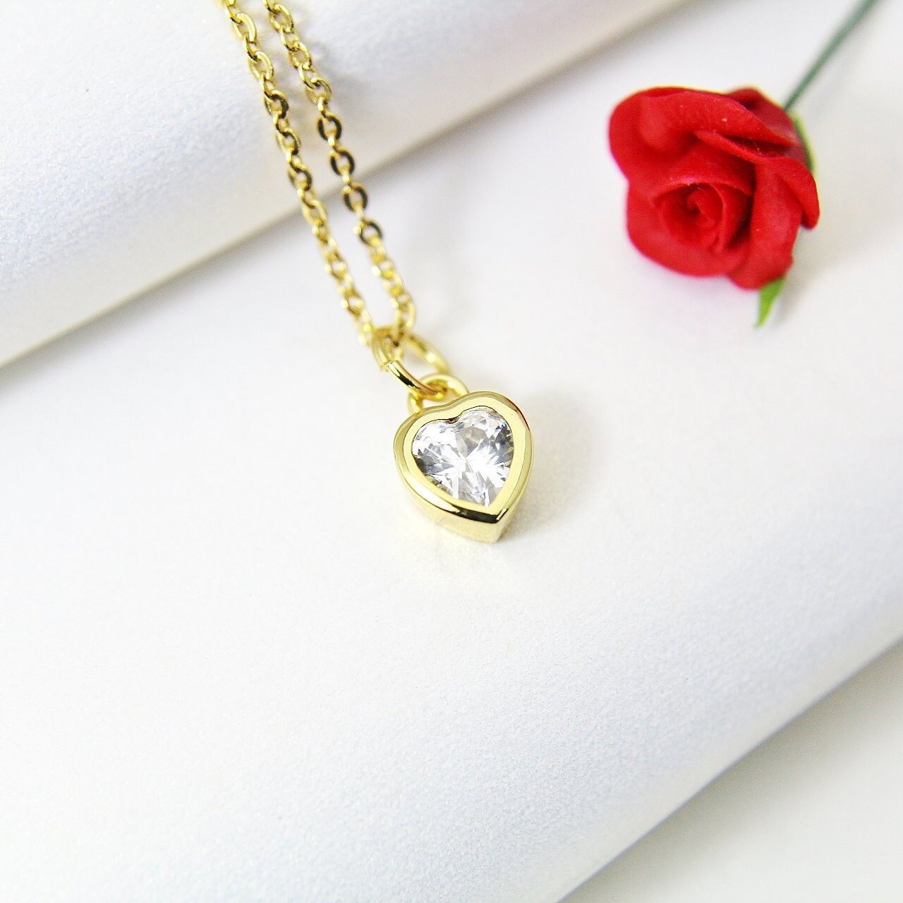 Gold Heart Necklace TINY Gold Heart Necklace Romantic Gifts | Etsy