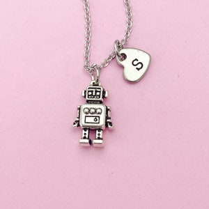 Silver Robot Charm Necklace Robotics Engineer School Gift Gifts Idea Personalized Customized Made to Order, AN4770