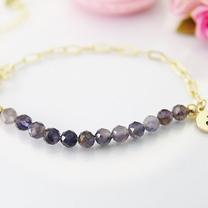 Iolite Bracelet, Natural Gemstone Jewelry N4016