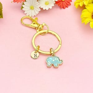 Gold Elephant Keychain, Imitation Opal Elephant Animal Charm Gift, N67A