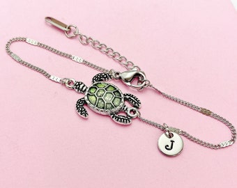 Silver Sea Turtle Bracelet Green Sea Turtle Charm Personized Customize Charm Bracelet, N4977