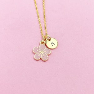 Best Christmas Gift for Girlfriend, Best friend, Sister, Daughter, Granddaughter, Sakura Japanese Cherry Blossom Gold Flower Necklace, N4875