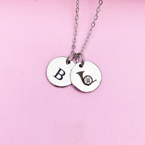 Gold or Silver French Horn Charm Necklace Music Instrument School Marching Band Gifts Idea, D435A