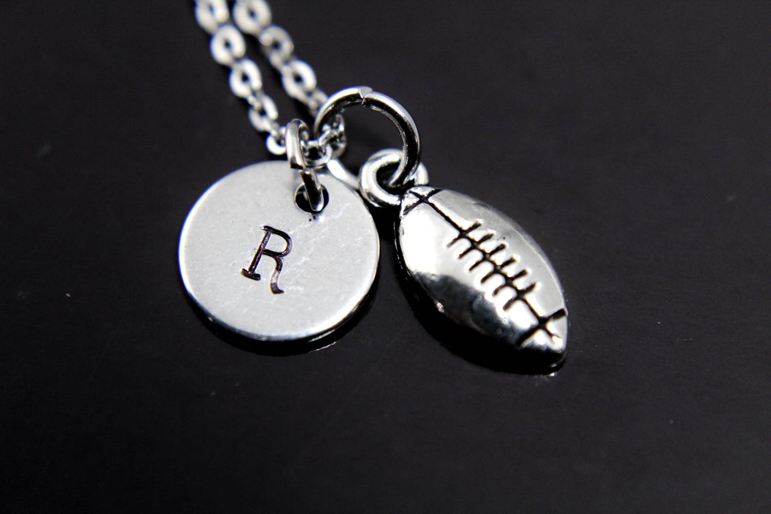 Football Necklace Silver Football Charm Football Charm Etsy