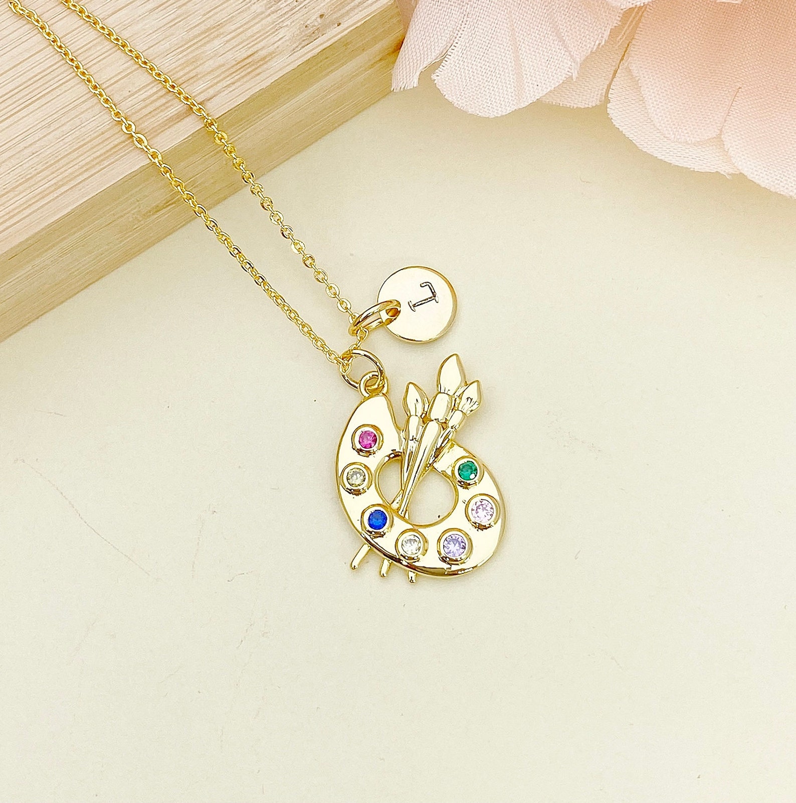 Gold Artist Palette Necklace, Silver Option, N4054