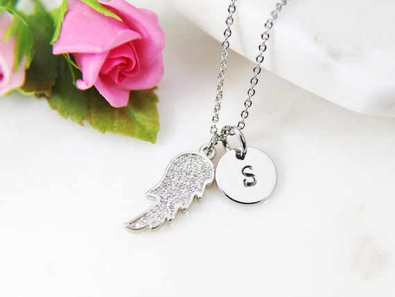 Silver Guardian Angel Necklace Platinum Angel Wing Charm Dainty Necklace Personalized Gift S035 Etsy