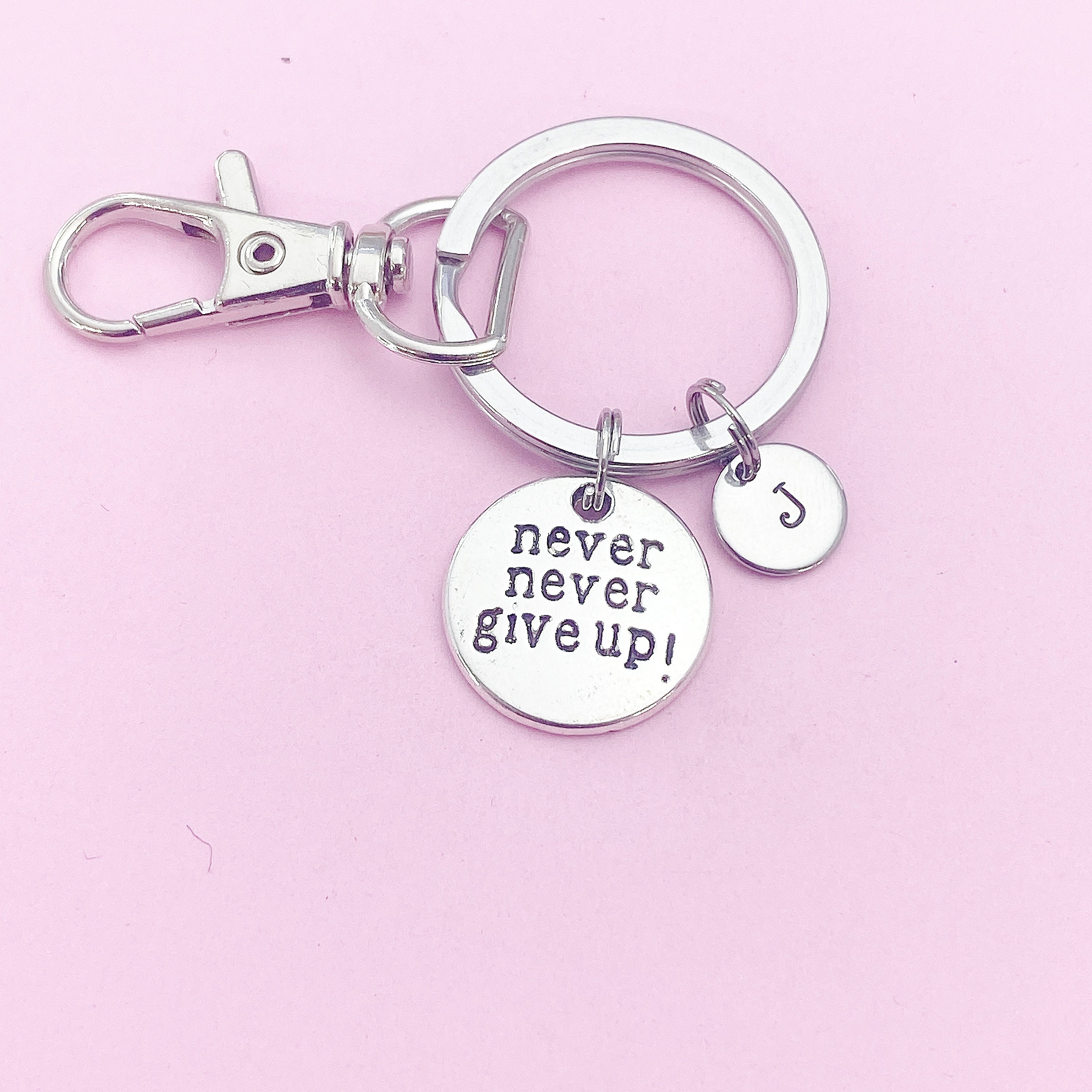 Silver Never Give up Keychain, N1392 - Etsy