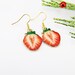 Red Strawberry Earrings, Gold Strawberry Charm Earrings, Strawberry Jewelry, Fruit Jewelry, Miniature Earrings, Christmas Gift, N1466 