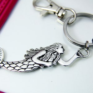 Silver Mermaid Charm Keychain, Best Birthday Christmas Unique Fantasy Gifts for Sister Friend Girl Teen Daughter Girlfriend Coworker, N1957