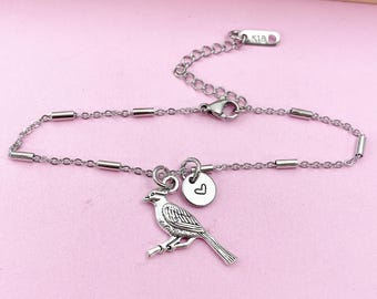 Cardinal Bird Charm Silver Bracelet, N1022B